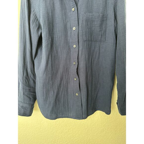 J. Crew Cotton Gauze Button Down Navy Blue Long Sleeve Top Blouse Size M - Picture 3 of 7